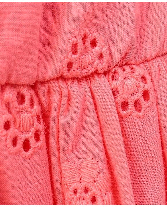Pine Kids Sleeveless Above Knee Length Schiffli Frock with Softner Wash - Coral