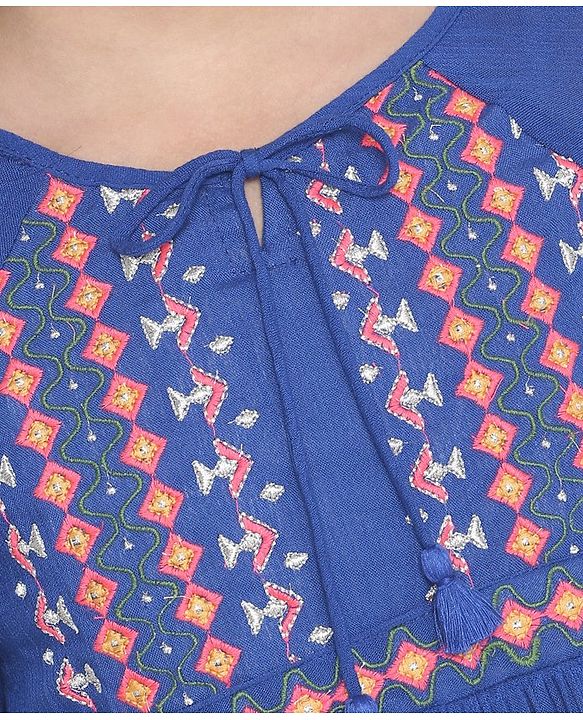 Pine Kids Full Sleeves Biowash Embroidered Top - Royal Blue