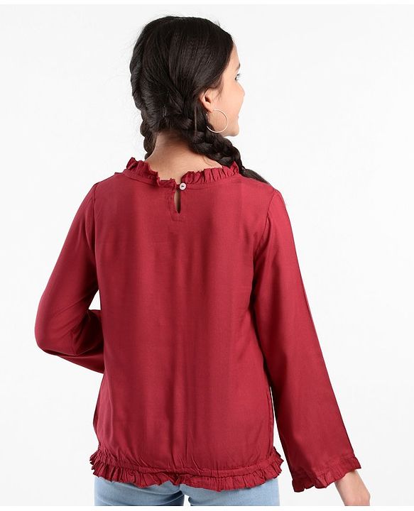 Pine Kids Full Sleeves Embroidery Top - Maroon