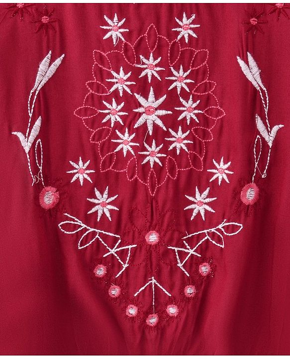 Pine Kids Full Sleeves Embroidery Top - Maroon