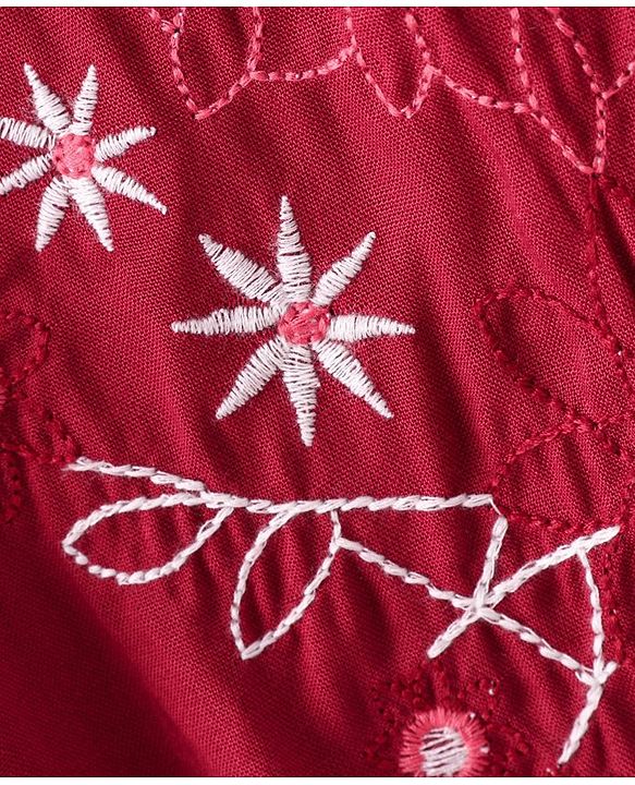 Pine Kids Full Sleeves Embroidery Top - Maroon