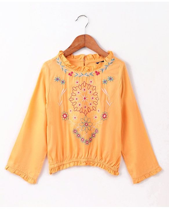 Pine Kids Full Sleeves Embroidery Top - Yellow
