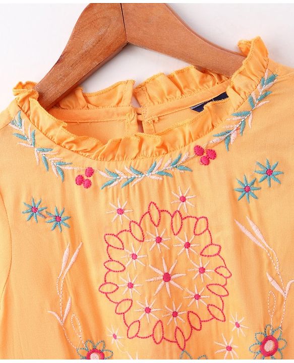 Pine Kids Full Sleeves Embroidery Top - Yellow
