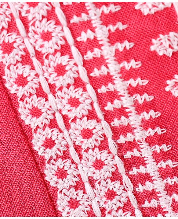 Pine Kids Half Sleeves Premium Embroidery Top - PInk