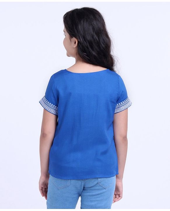 Pine Kids Half Sleeves Premium Embrioderied Top - Blue