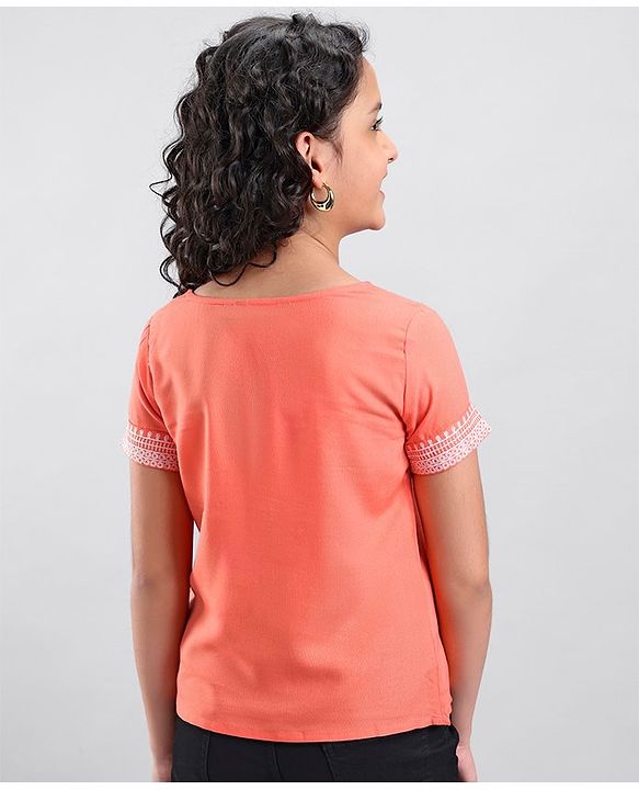 Pine Kids Half Sleeves Premium Embroidered Top - Coral