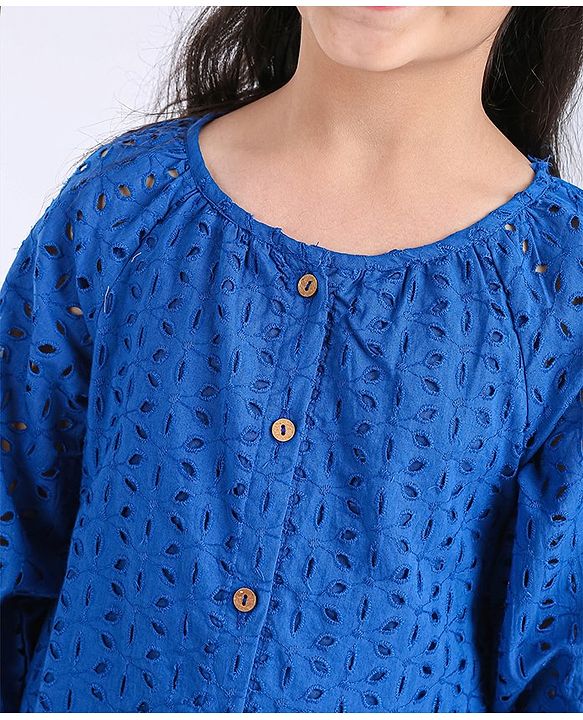 Pine Kids Half Sleeves Schiffli Top - Navy Peony