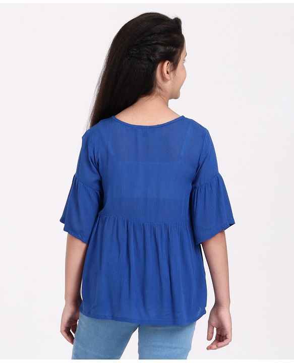 Pine Kids Half Sleeves Premium Embroidered Top - Blue