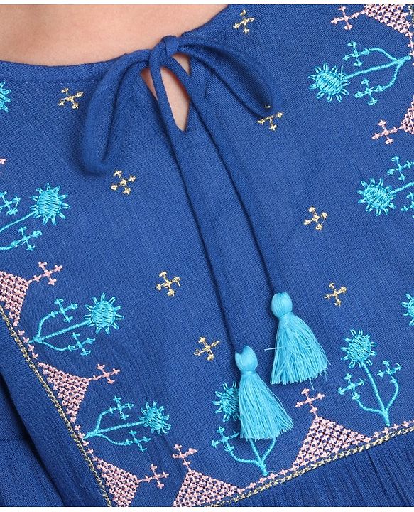 Pine Kids Half Sleeves Premium Embroidered Top - Blue