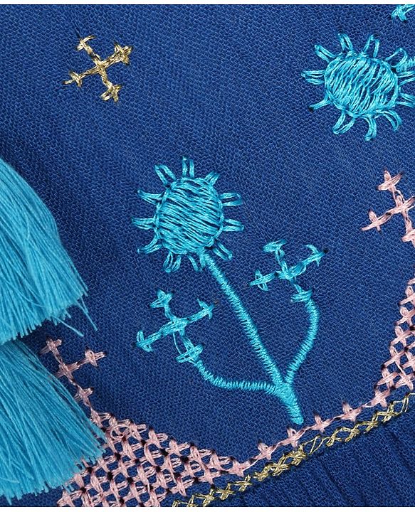 Pine Kids Half Sleeves Premium Embroidered Top - Blue