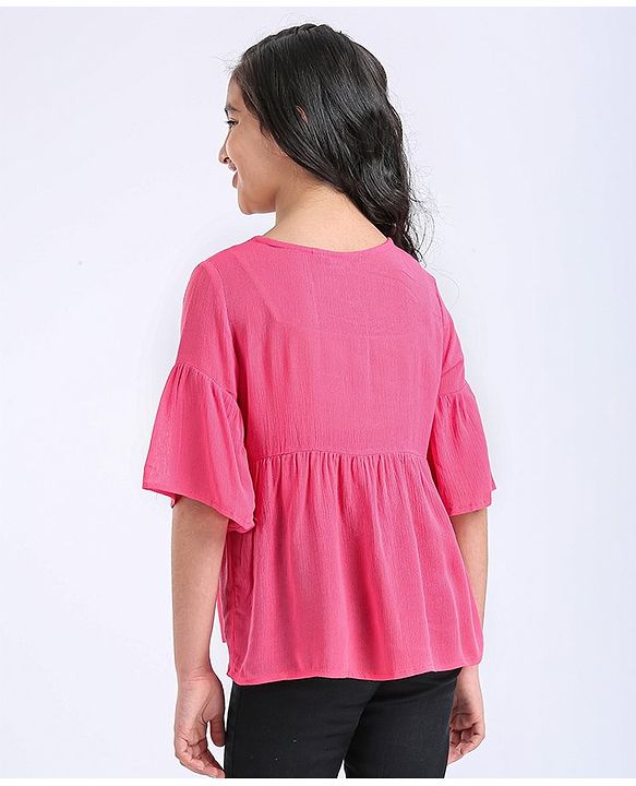 Pine Kids 3/4th Sleeves Embroidered Top - Hot Pink