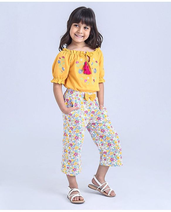 Babyhug Full Sleeves Top & Palazzo Pant Floral Print - Multicolor