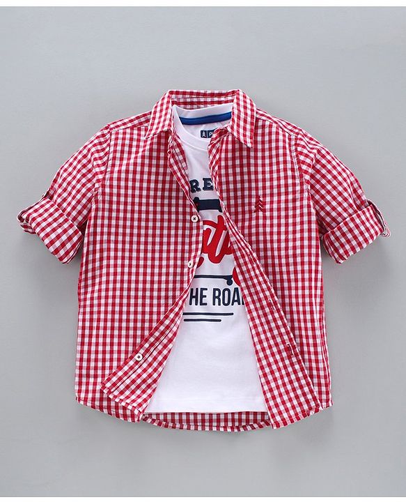 Pine Kids Full Sleeves Checks Shirt With Inner Tee - Red