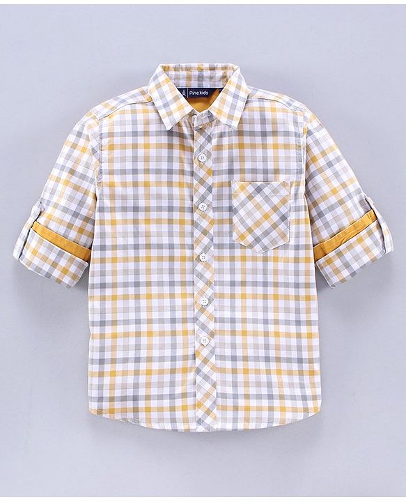 Pine Kids Full Sleeves Oxford Checks Shirt - White