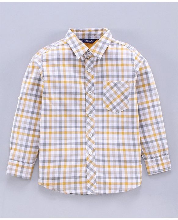 Pine Kids Full Sleeves Oxford Checks Shirt - White