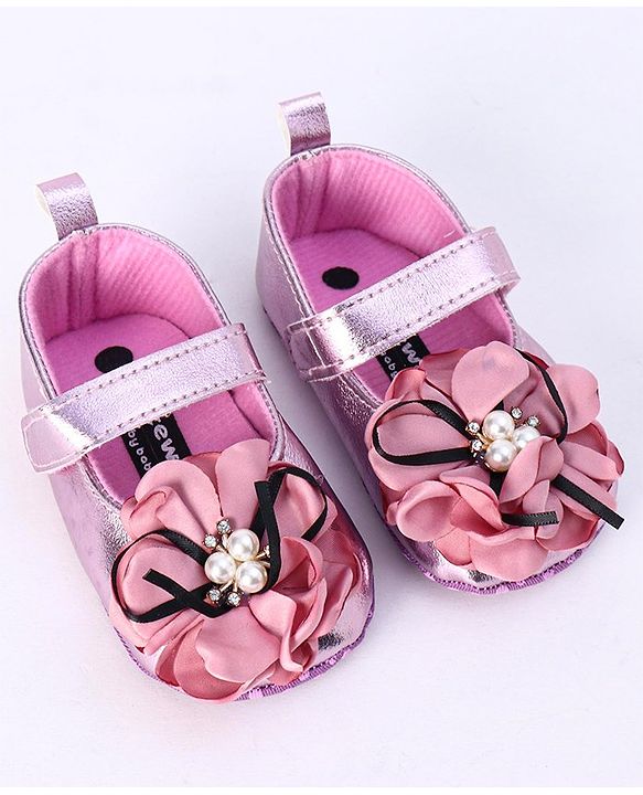 Cute Walk by Babyhug Party Wear Booties Flower Applique - Purple