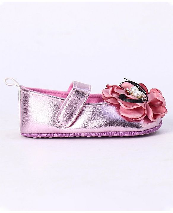 Cute Walk by Babyhug Party Wear Booties Flower Applique - Purple