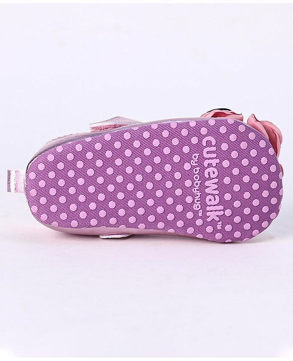 Cute Walk by Babyhug Party Wear Booties Flower Applique - Purple