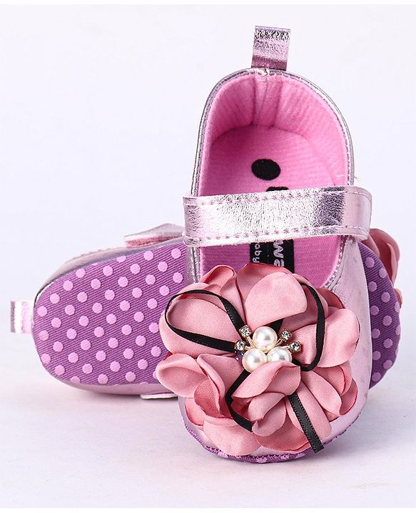 Cute Walk by Babyhug Party Wear Booties Flower Applique - Purple