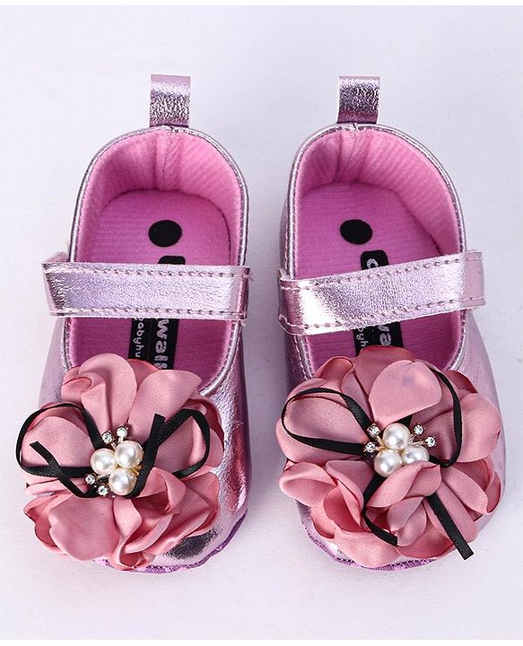 Cute Walk by Babyhug Party Wear Booties Flower Applique - Purple