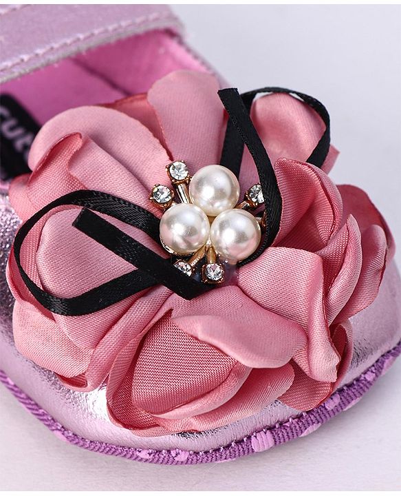 Cute Walk by Babyhug Party Wear Booties Flower Applique - Purple
