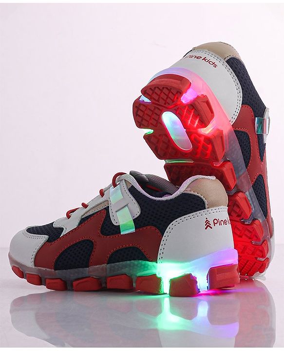 Pine Kids Sports Shoes with LED Lights - White Red