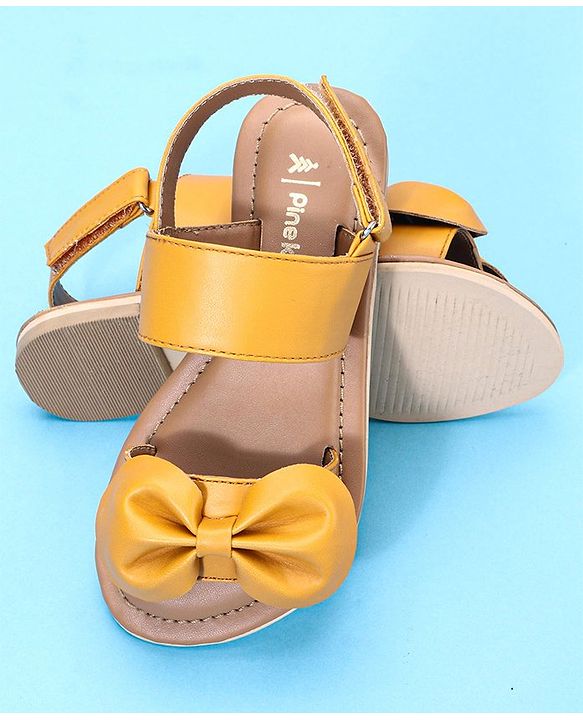 Pine Kids Sandals Bow Applique - Mustard Yellow