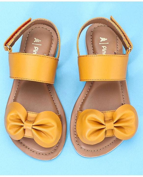Pine Kids Sandals Bow Applique - Mustard Yellow