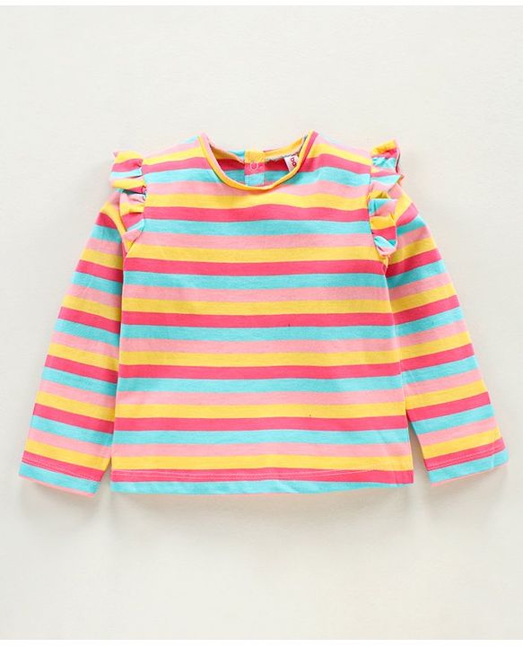 Babyhug Denim Dungaree With Full Sleeves Inner Tee Stripes & Unicorn Print - Blue