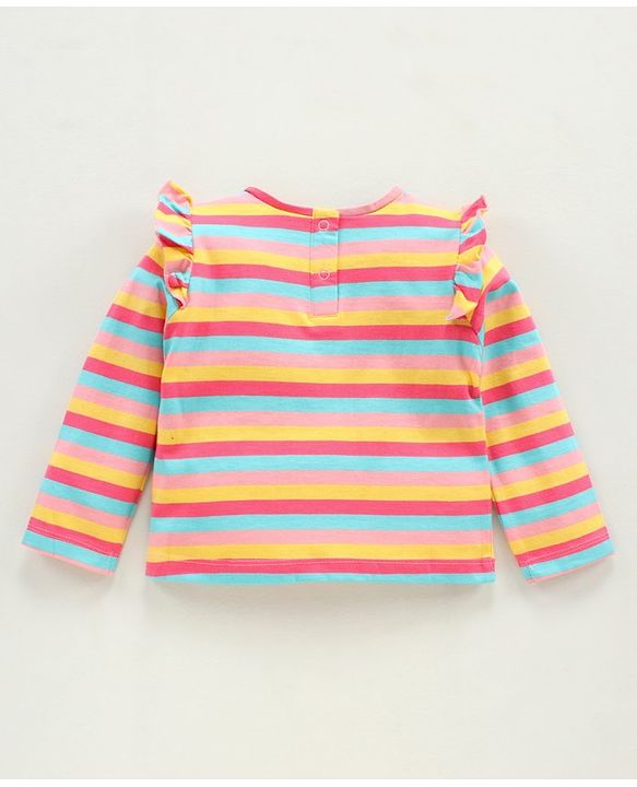Babyhug Denim Dungaree With Full Sleeves Inner Tee Stripes & Unicorn Print - Blue