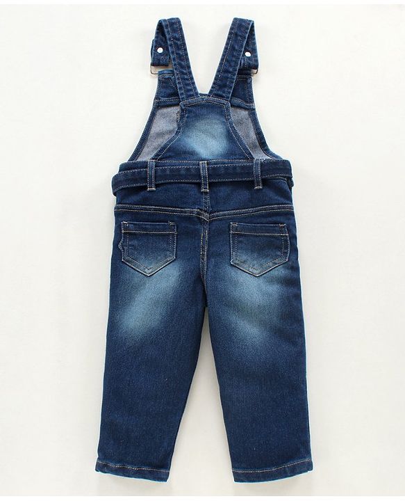 Babyhug Denim Dungaree With Full Sleeves Inner Tee Stripes & Unicorn Print - Blue