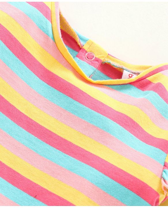 Babyhug Denim Dungaree With Full Sleeves Inner Tee Stripes & Unicorn Print - Blue
