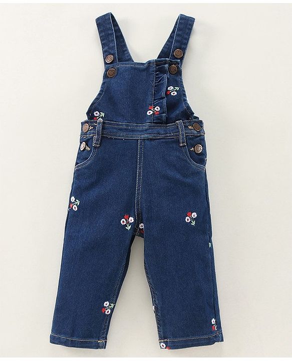 Babyhug Dungaree With Full Sleeves Inner Tee Solid Print - Blue