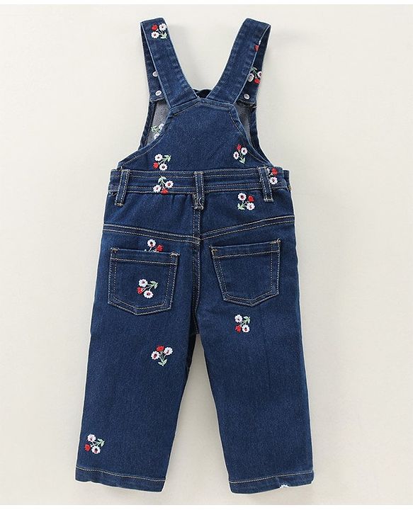 Babyhug Dungaree With Full Sleeves Inner Tee Solid Print - Blue