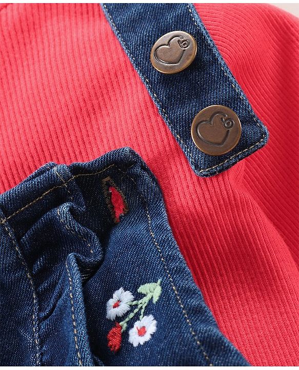 Babyhug Dungaree With Full Sleeves Inner Tee Solid Print - Blue