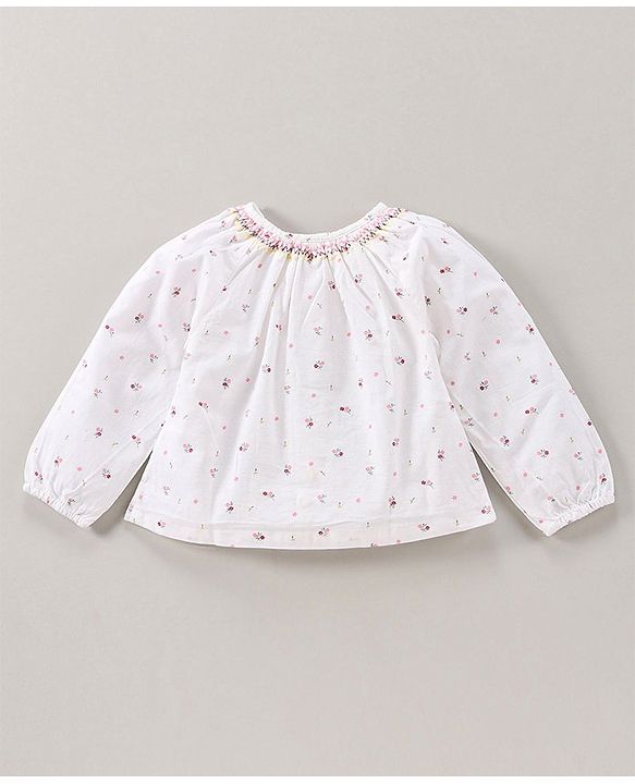 Babyhug Peasant Sleeves Top & Jeans Floral Print - White Red