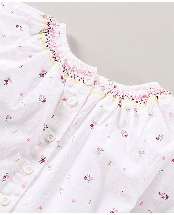 Babyhug Peasant Sleeves Top & Jeans Floral Print - White Red