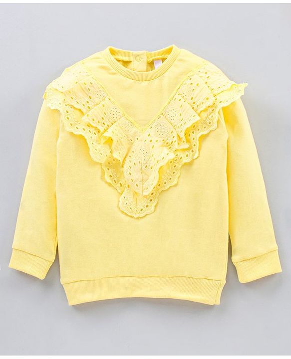Babyhug Full Sleeves Solid Color Top & Full Length Printed Denim Pant Set - Yellow