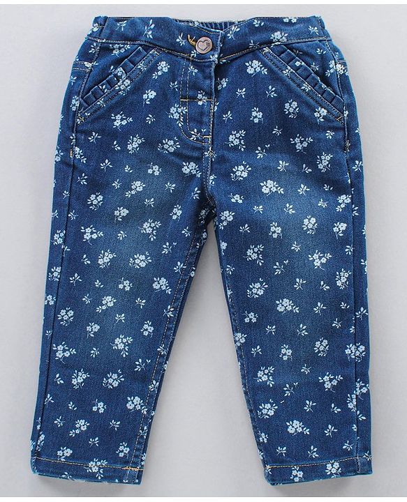 Babyhug Full Sleeves Solid Color Top & Full Length Printed Denim Pant Set - Yellow