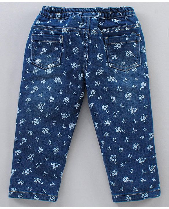 Babyhug Full Sleeves Solid Color Top & Full Length Printed Denim Pant Set - Yellow