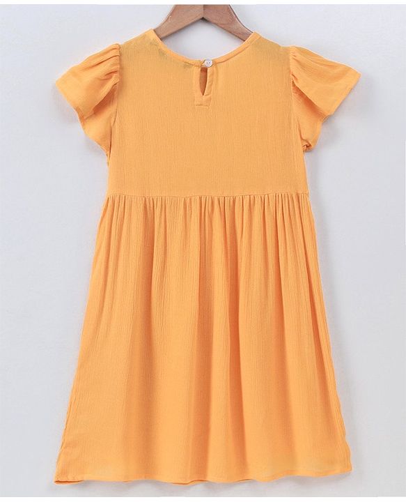 Pine Kids Short Sleeves Frock Embroidered  - Yellow