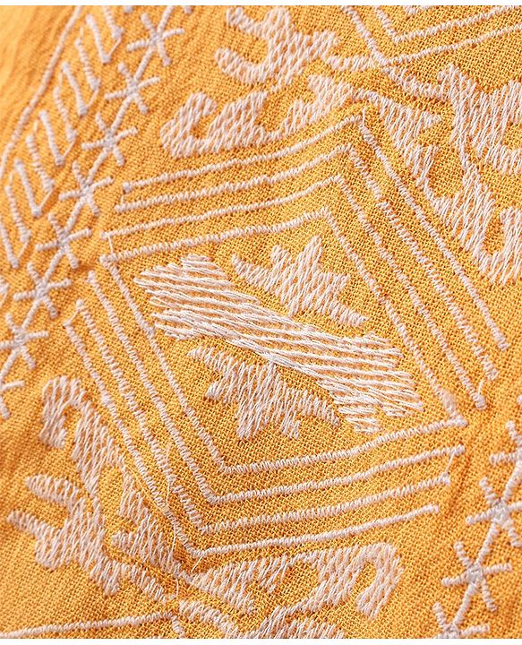 Pine Kids Short Sleeves Frock Embroidered  - Yellow