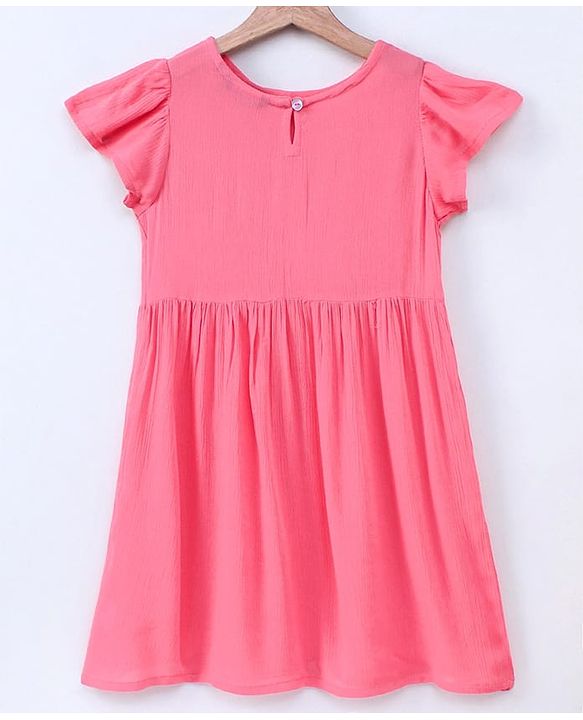 Pine Kids Short Sleeves Frock Embroidered  - Pink