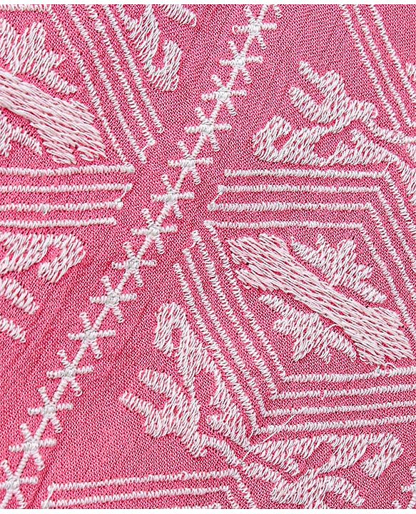 Pine Kids Short Sleeves Frock Embroidered  - Pink