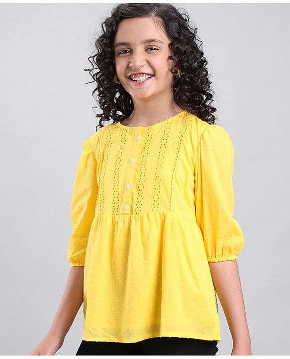 Pine Kids Full Sleeves Schiffli Top - Yellow