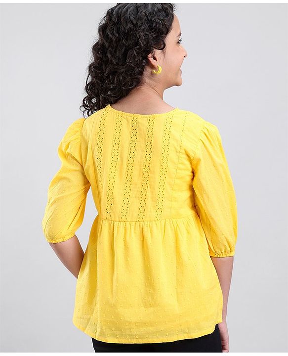 Pine Kids Full Sleeves Schiffli Top - Yellow