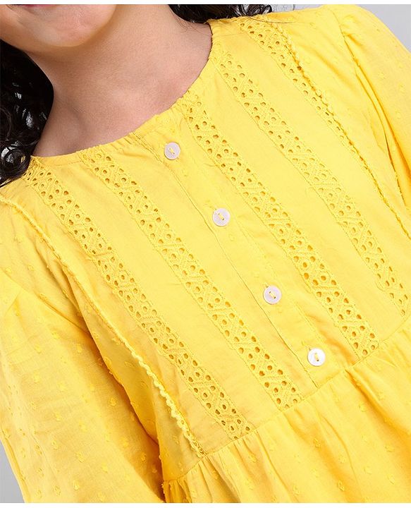 Pine Kids Full Sleeves Schiffli Top - Yellow