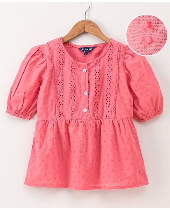 Pine Kids Full Sleeves Schiffli Top - Rose Pink