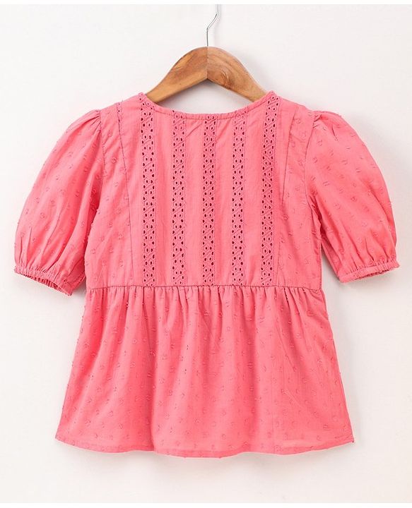 Pine Kids Full Sleeves Schiffli Top - Rose Pink