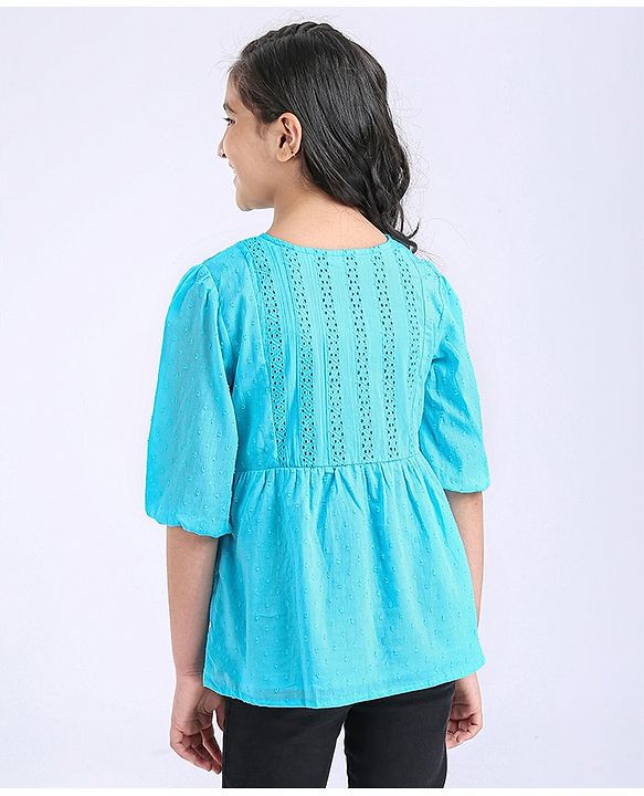 Pine Kids Three Fourth Sleeves Schiffli Top - Blue